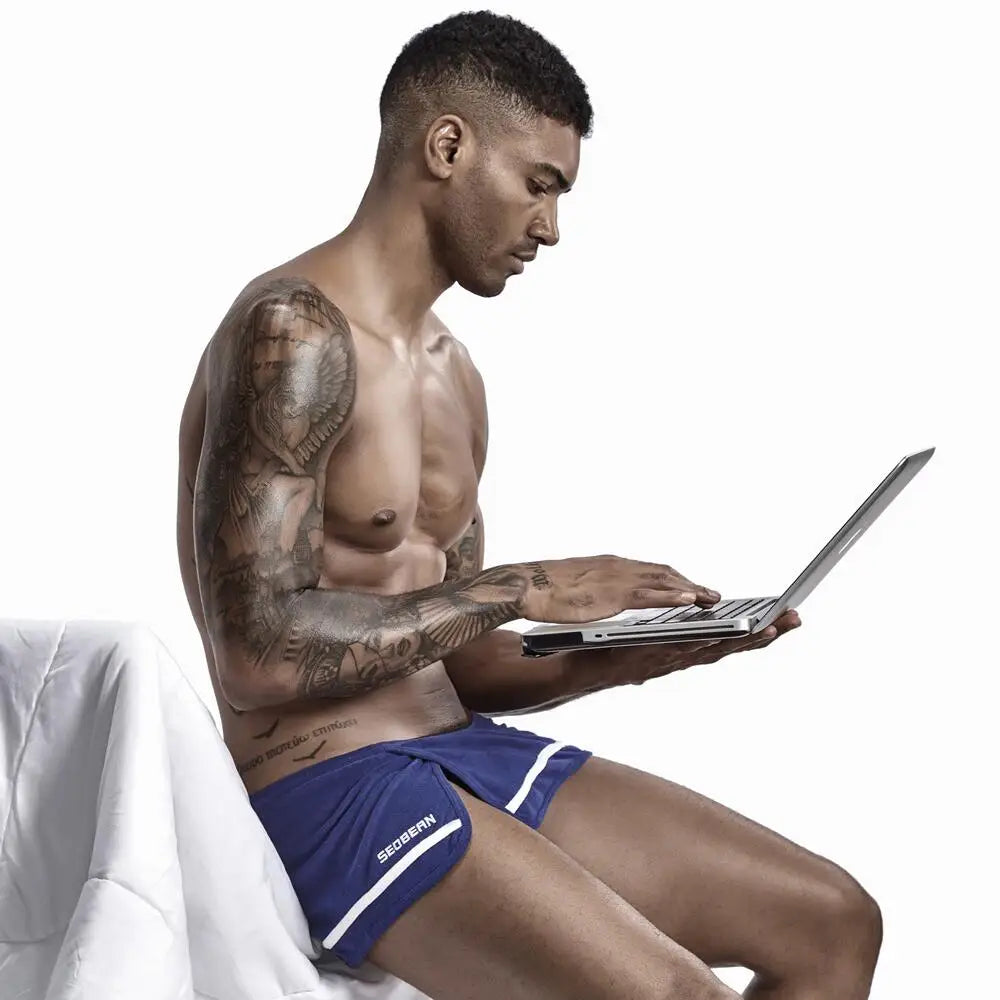 #PB Men's Pajamas Sleep Bottoms Side Slit Home Lounge Casual Shorts - passionbarn.com