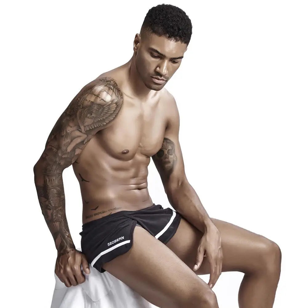 #PB Men's Pajamas Sleep Bottoms Side Slit Home Lounge Casual Shorts - passionbarn.com