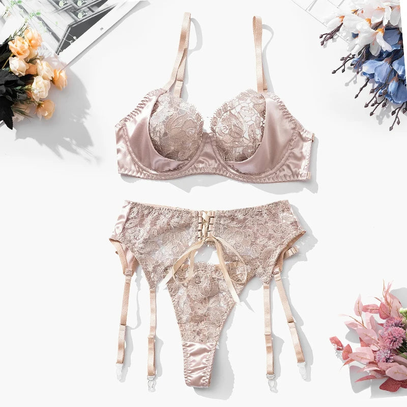 #PB Fancy Lingerie Satin Set - passionbarn.com