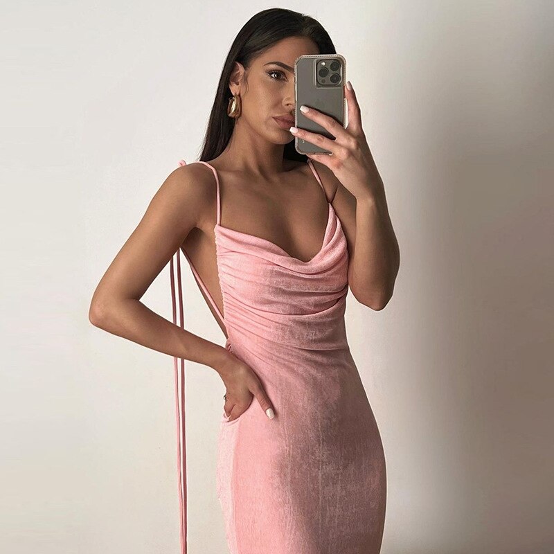 #PB Elegant Backless Draped Maxi Dress - passionbarn.com