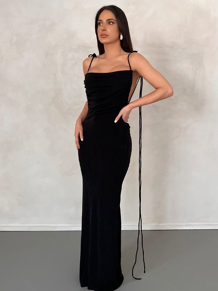 #PB Elegant Backless Draped Maxi Dress - passionbarn.com
