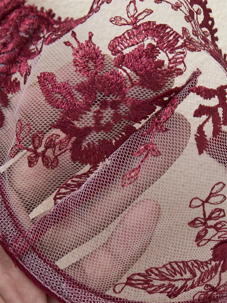 #PB Lingerie Tulle Wine Red Set - passionbarn.com