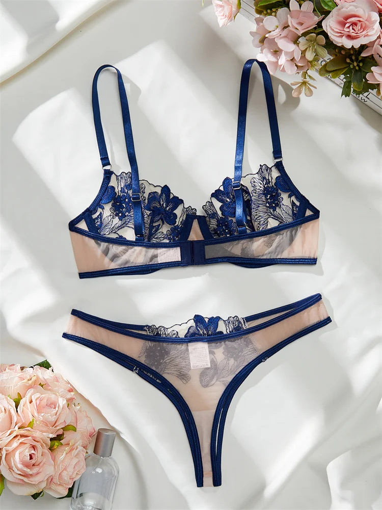 #PB Mesh Embroidered Lingerie Set - passionbarn.com