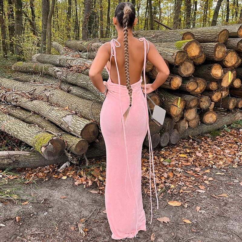 #PB Elegant Backless Draped Maxi Dress - passionbarn.com
