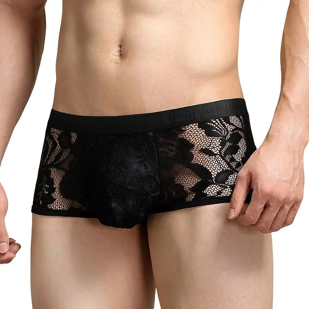 #PB Men's Boxers Lace Transparent Mesh Underwear - passionbarn.com