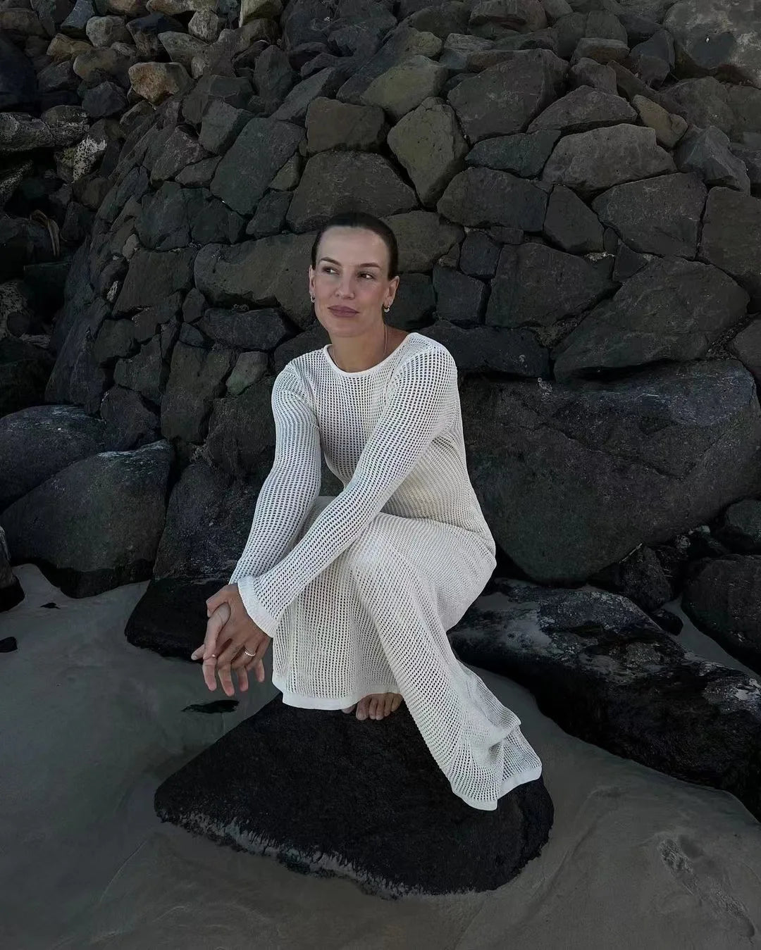 #PB Elegant Hollow Out Knit Maxi Dress - passionbarn.com