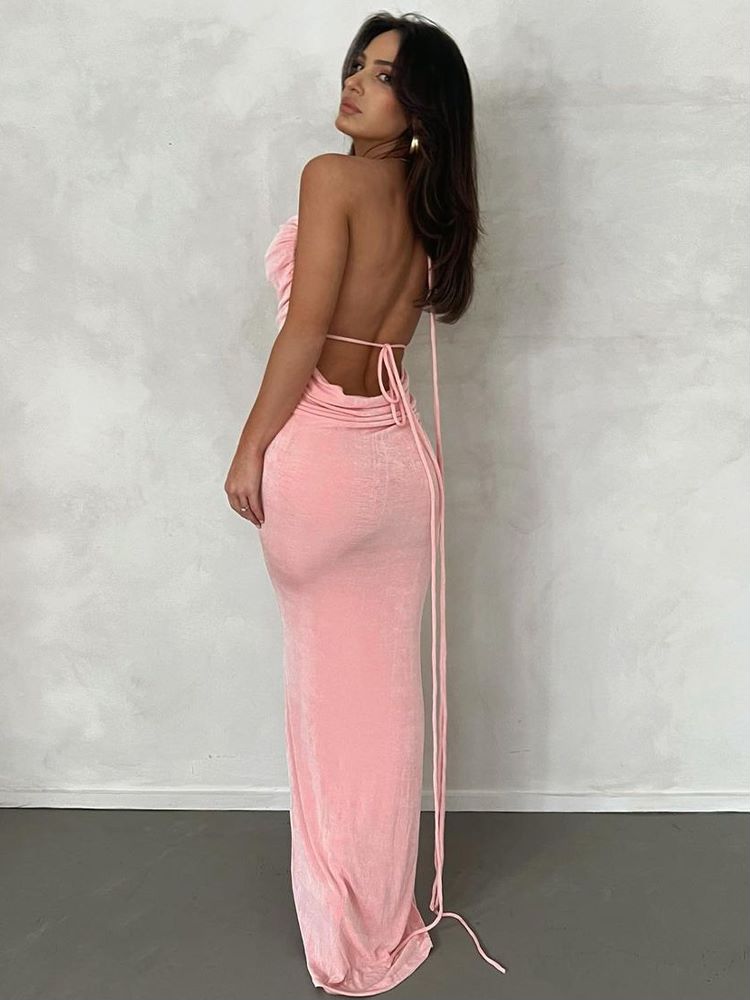 #PB Elegant Backless Draped Maxi Dress - passionbarn.com