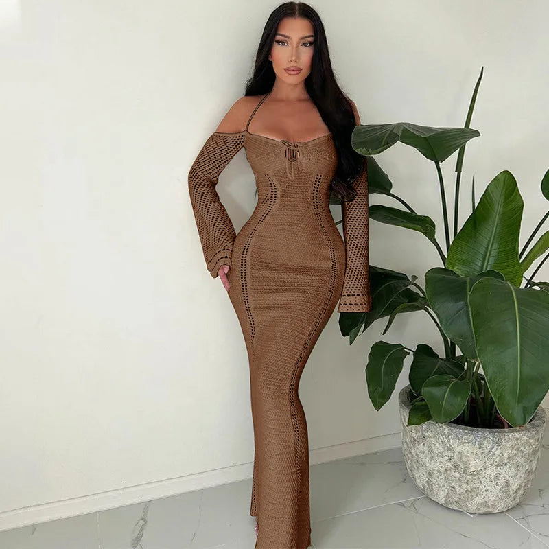 #PB Off Shoulder Halter Knit Dress - passionbarn.com