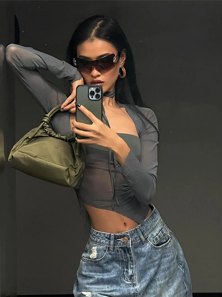 #PB Mesh Sheer Halter Top - passionbarn.com