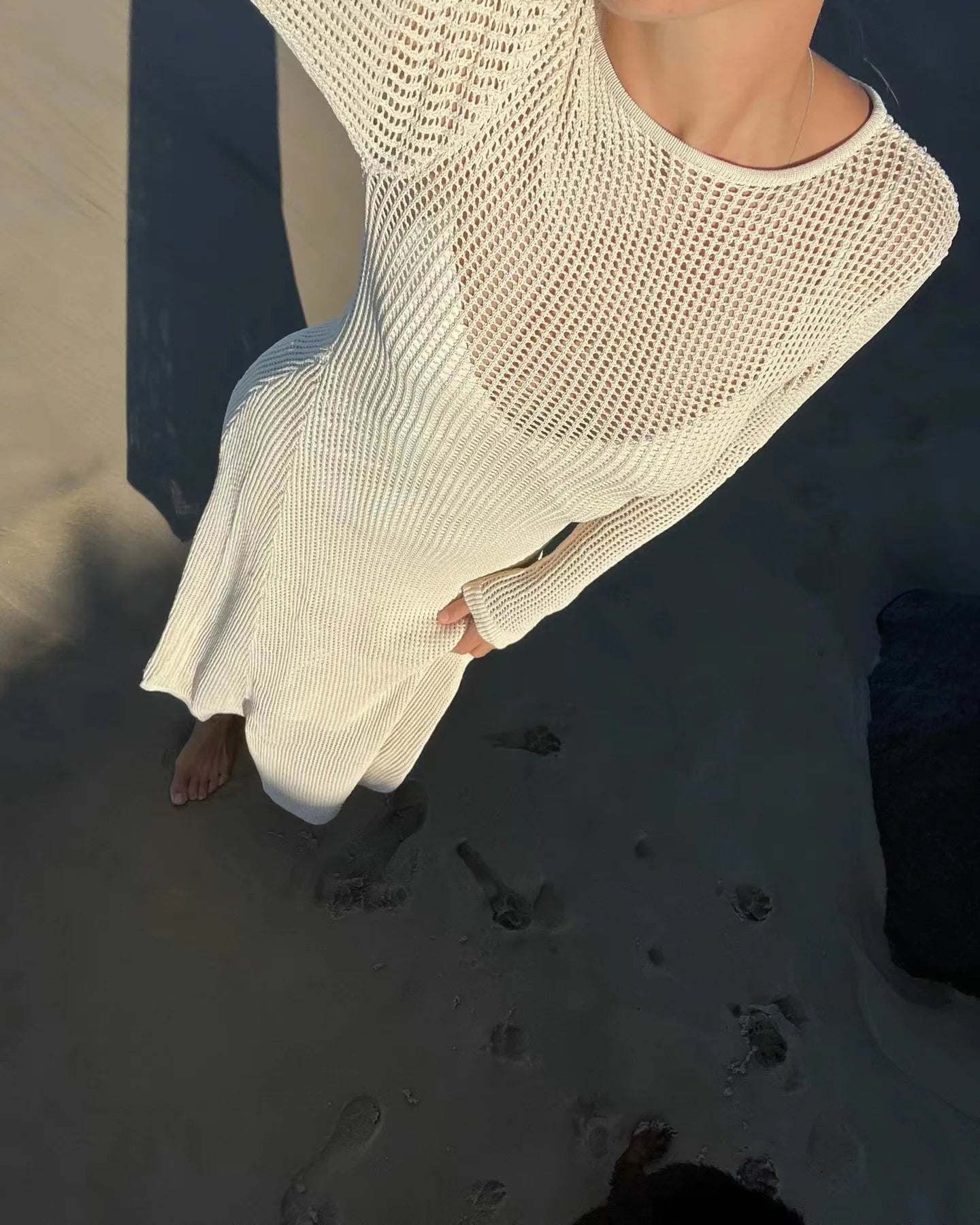 #PB Elegant Hollow Out Knit Maxi Dress - passionbarn.com