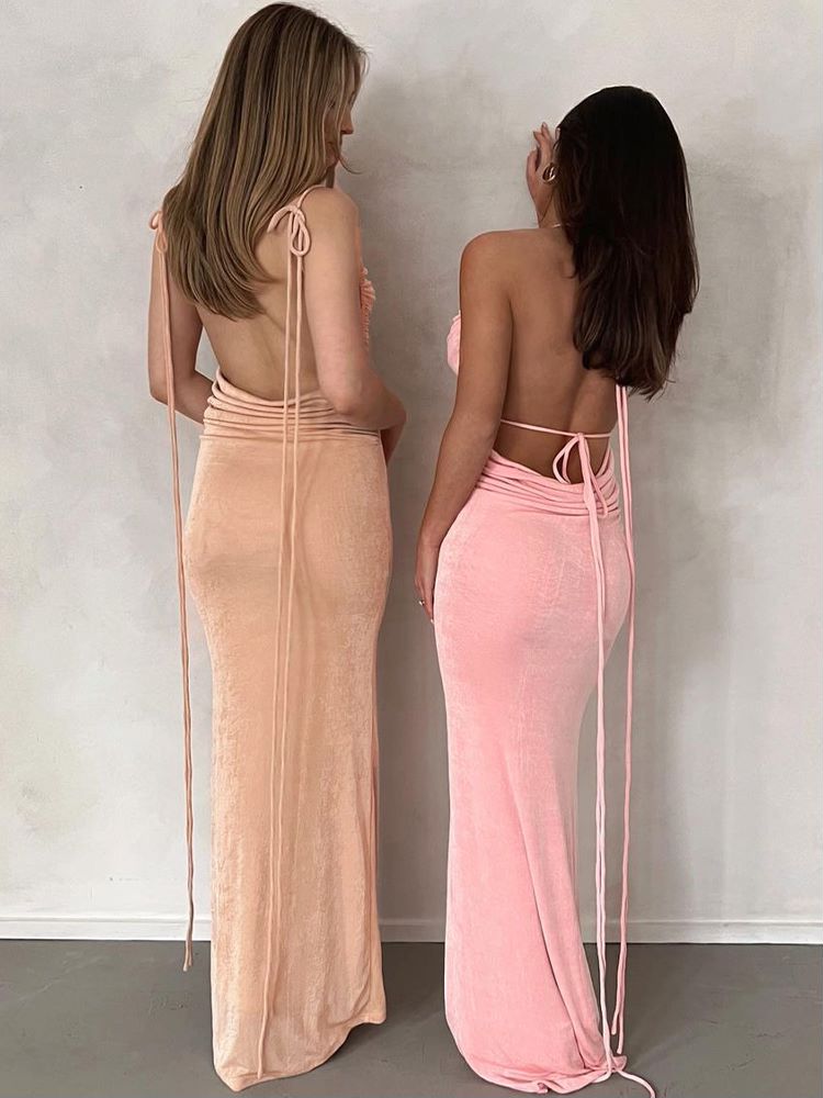 #PB Elegant Backless Draped Maxi Dress - passionbarn.com