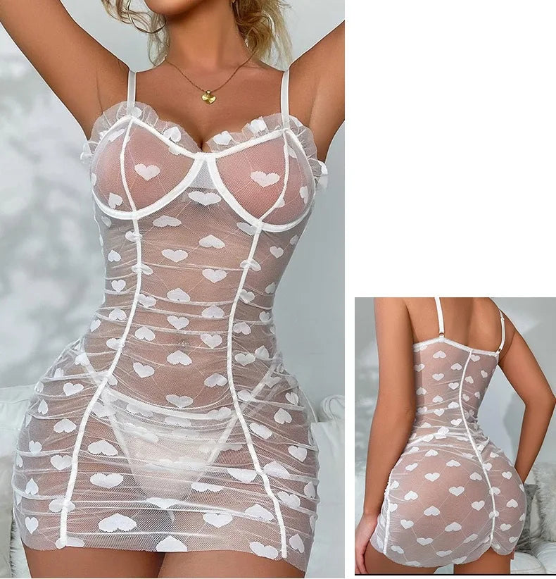 #PB Heart Mesh Lingerie Dress - passionbarn.com