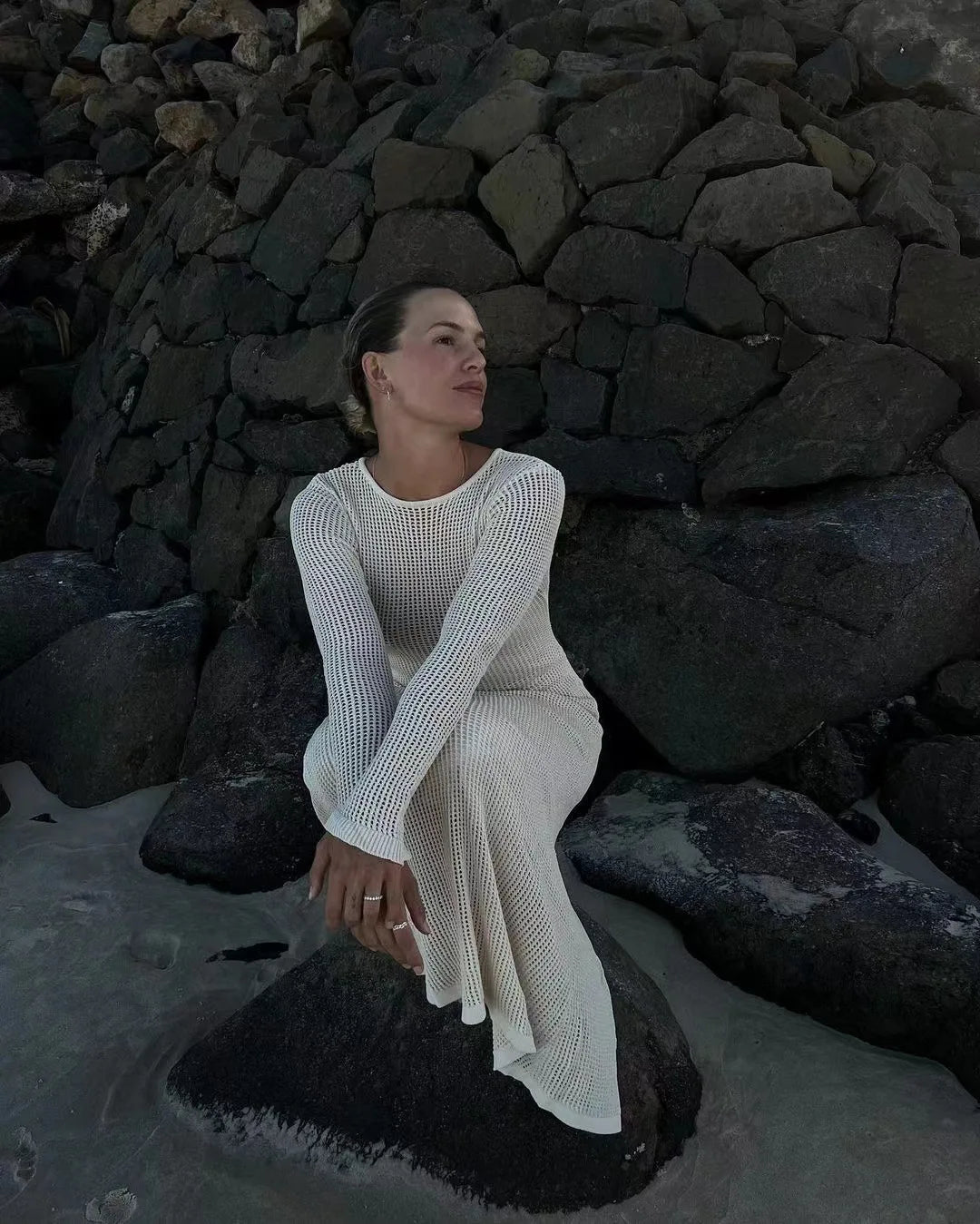 #PB Elegant Hollow Out Knit Maxi Dress - passionbarn.com