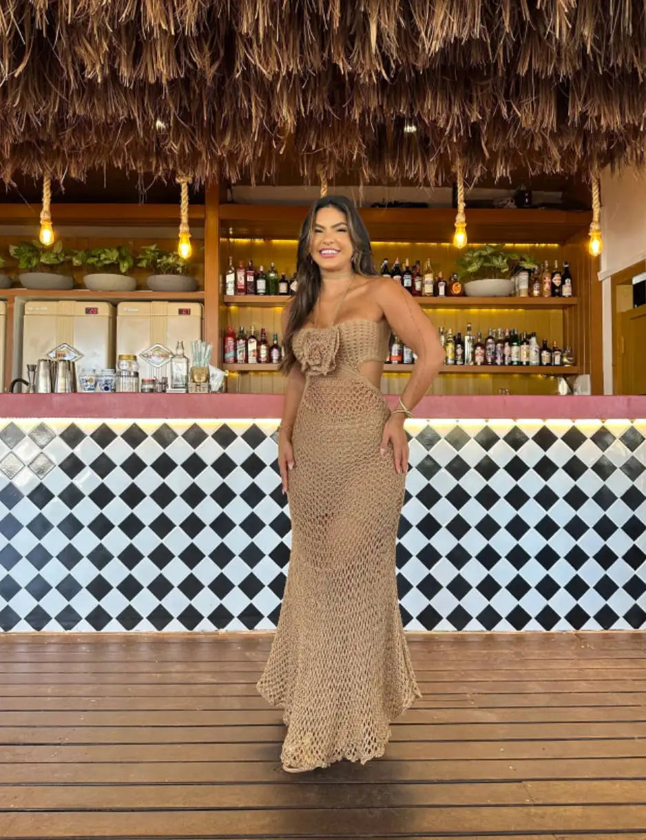 #PB Hollow Out Knitted Maxi Dress - passionbarn.com