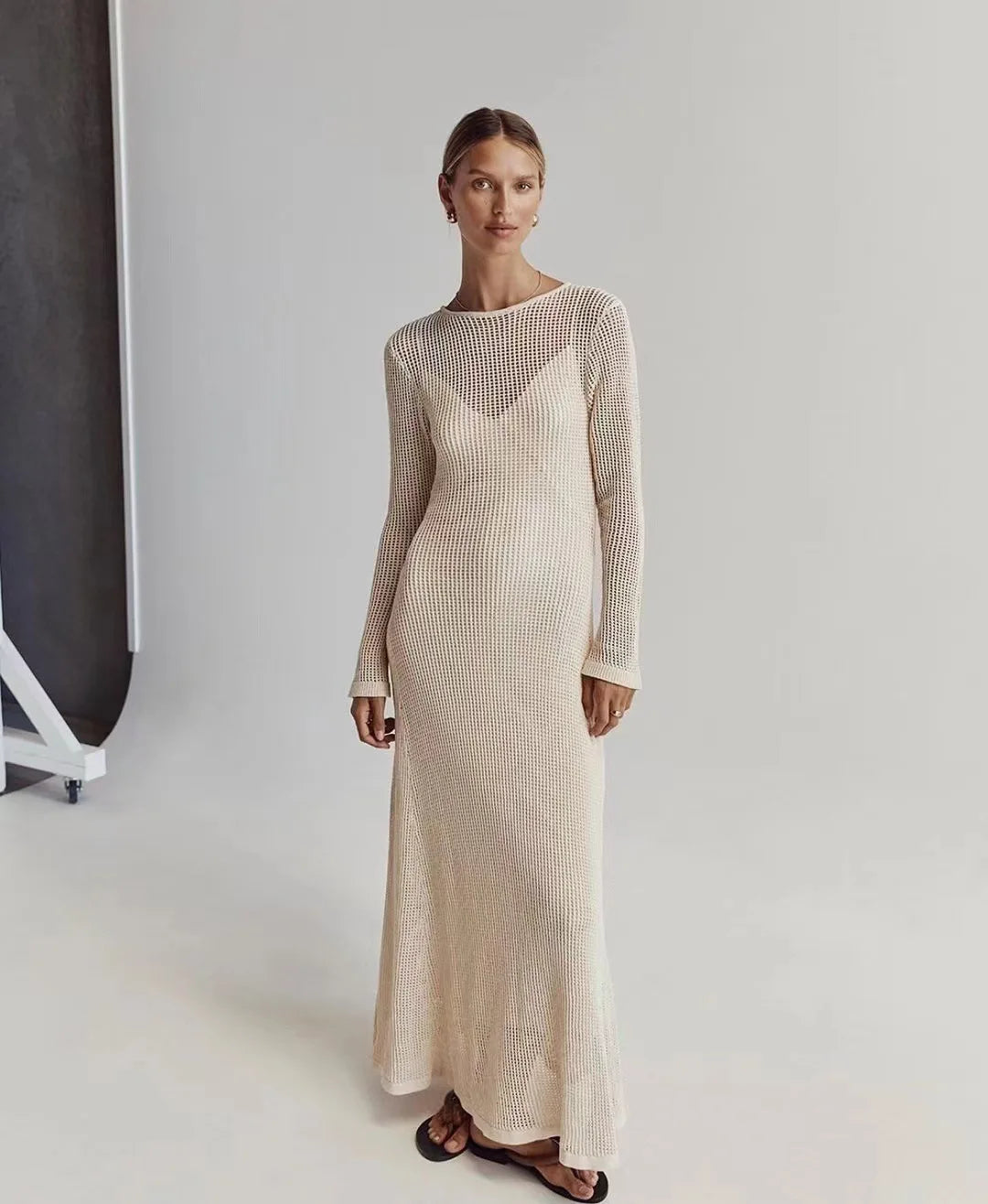#PB Elegant Hollow Out Knit Maxi Dress - passionbarn.com