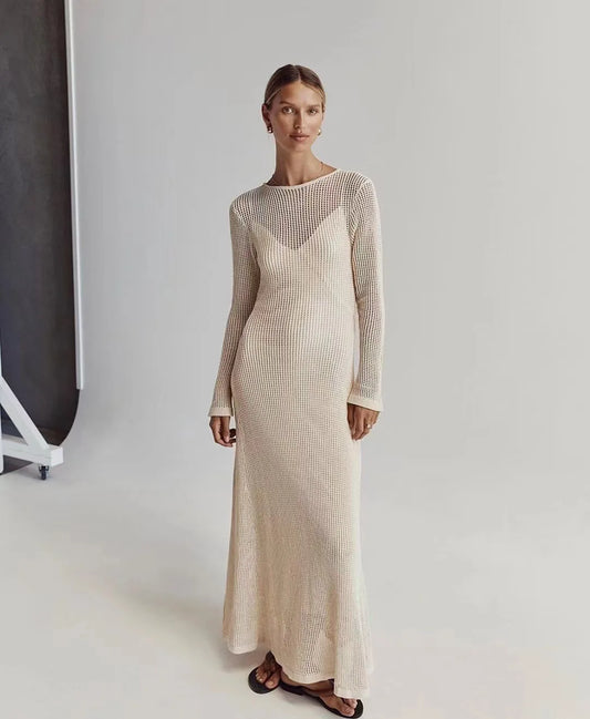 #PB Elegant Hollow Out Knit Maxi Dress - passionbarn.com