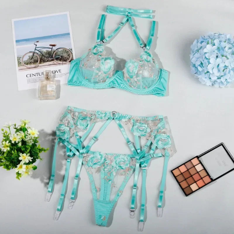 #PB Toucheart Floral Lingerie Belt Set - passionbarn.com