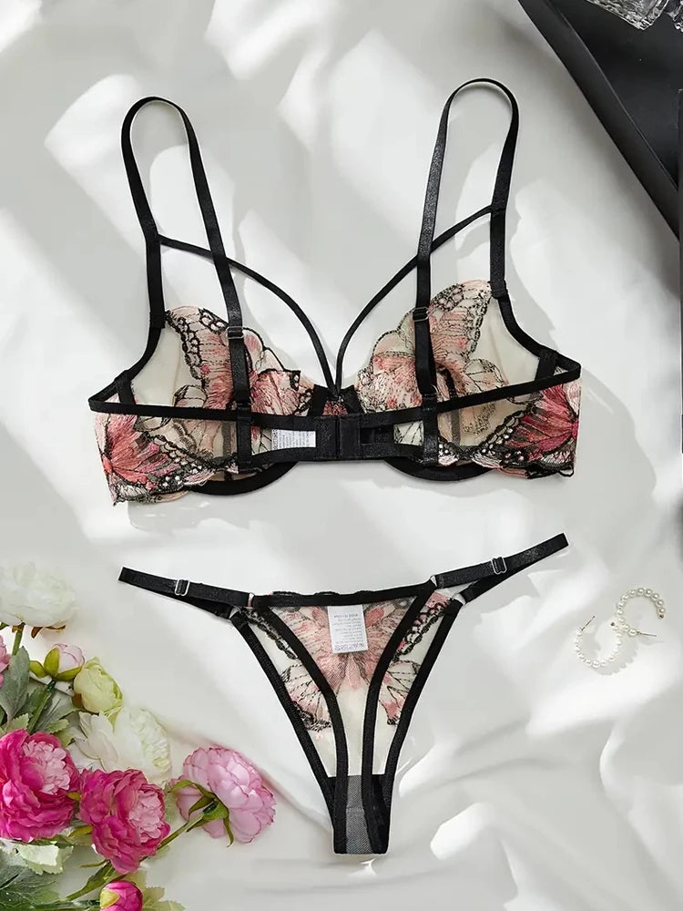 #PB Lingerie Butterfly Embroidery Set - passionbarn.com