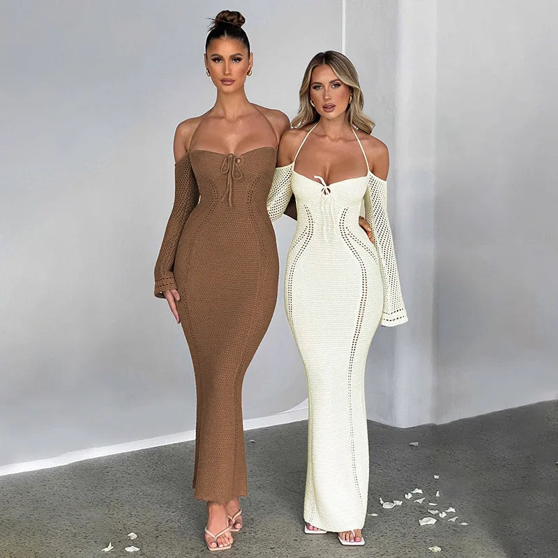 #PB Off Shoulder Halter Knit Dress - passionbarn.com