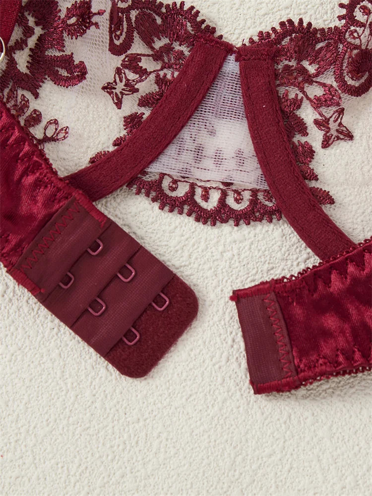 #PB Lingerie Tulle Wine Red Set - passionbarn.com