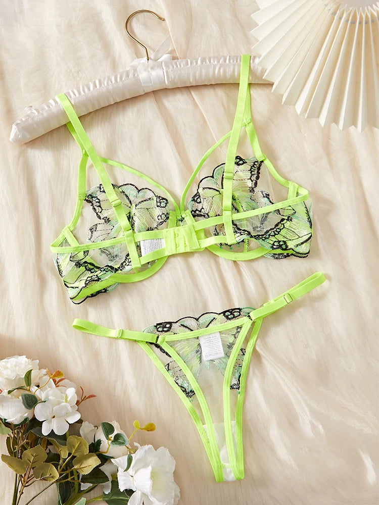 #PB Lingerie Butterfly Embroidery Set - passionbarn.com