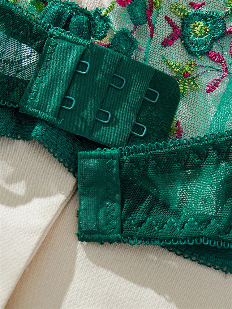 #PB Floral Lingerie Delicate Embroidery Set - passionbarn.com