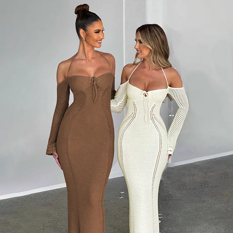 #PB Off Shoulder Halter Knit Dress - passionbarn.com