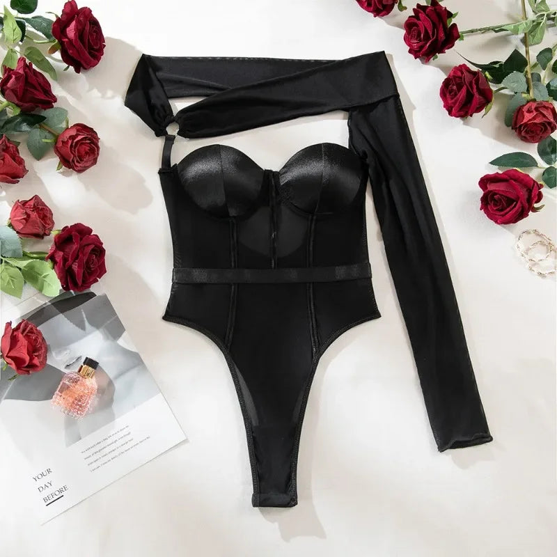 #PB Lingerie One-shoulder Sleeve Body Shaping Jumpsuit - passionbarn.com