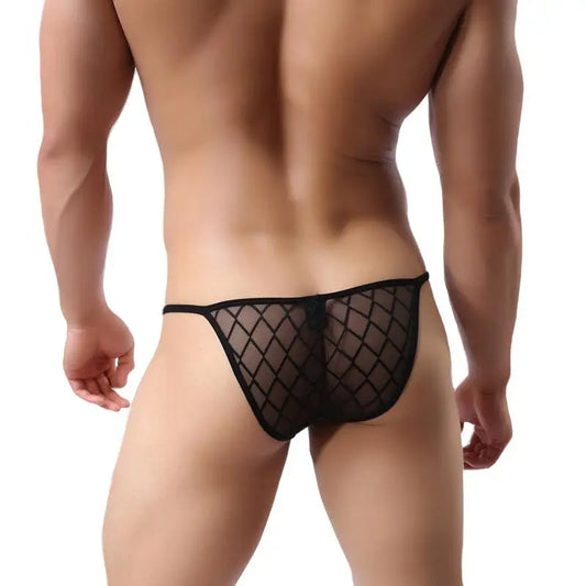 #PB Black Men's Underwear Briefs Fishnet Transparent Underwear