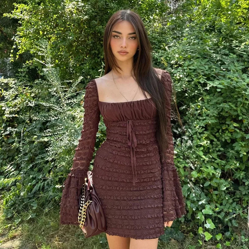 #PB Ties Detail Floral Lace Mini Dress - passionbarn.com