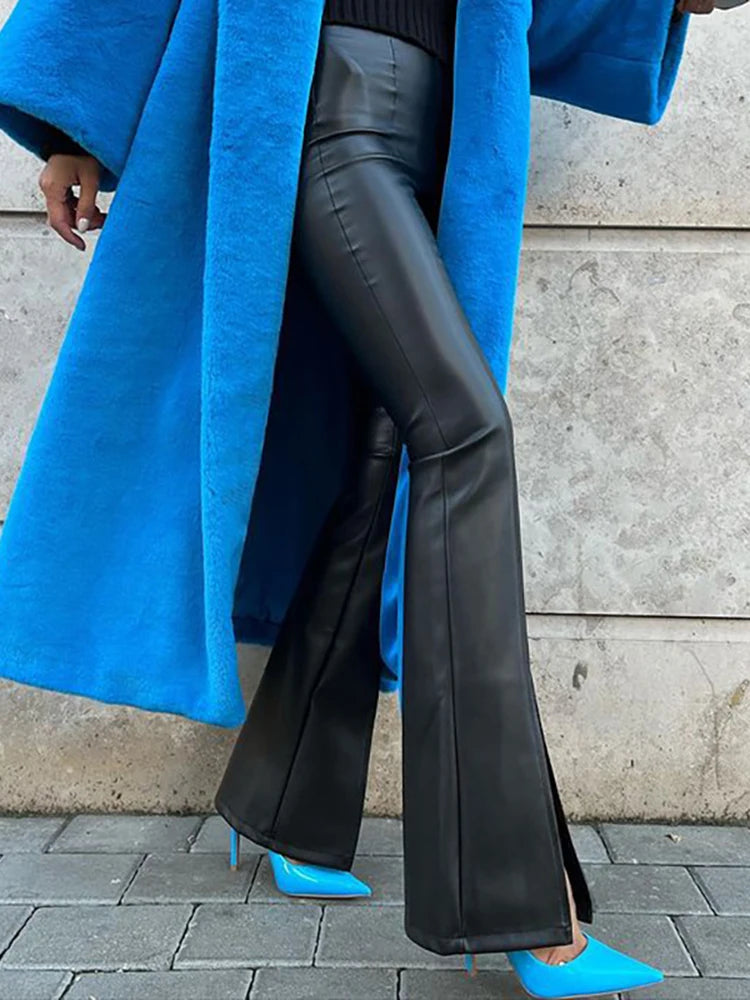 #PB Chic Fashion PU Leather High Rise Flare Pants - passionbarn.com