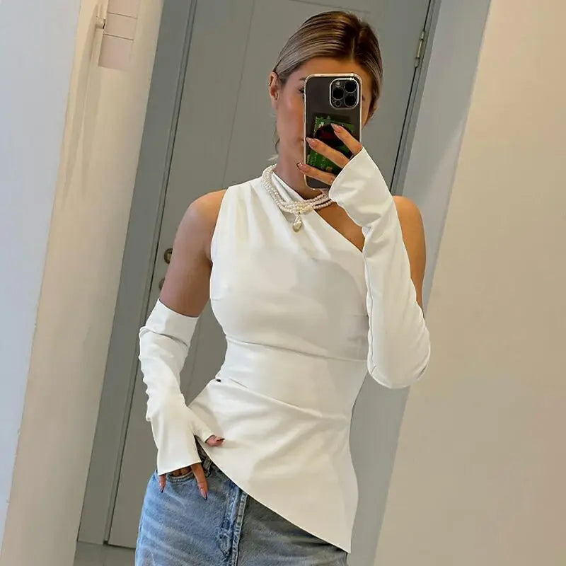 #PB Fashion PU Leather Asymmetrical Top - passionbarn.com
