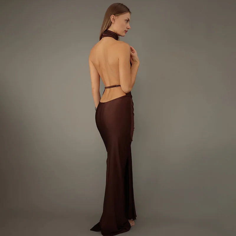 #PB Backless Halter Maxi Dress - passionbarn.com