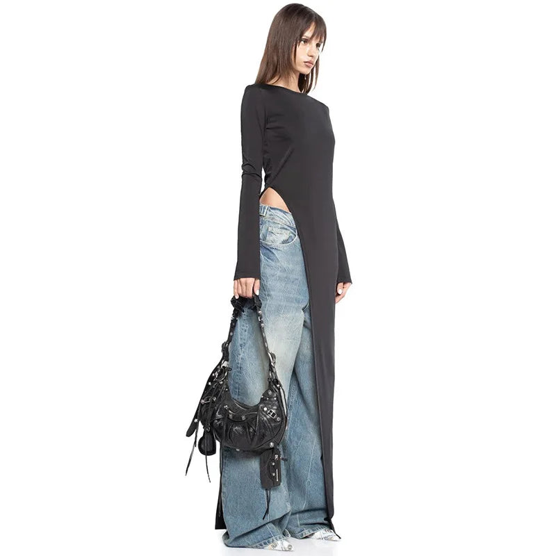 #PB Asymmetrical Long Sleeve Black Top - passionbarn.com