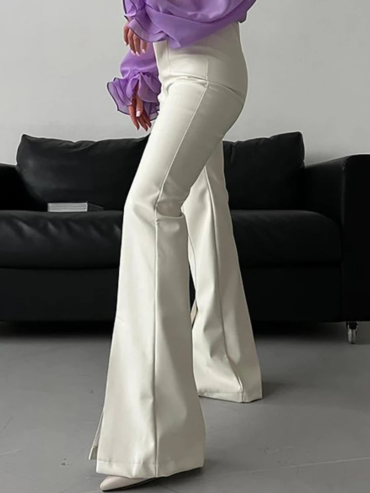 #PB Chic Fashion PU Leather High Rise Flare Pants - passionbarn.com