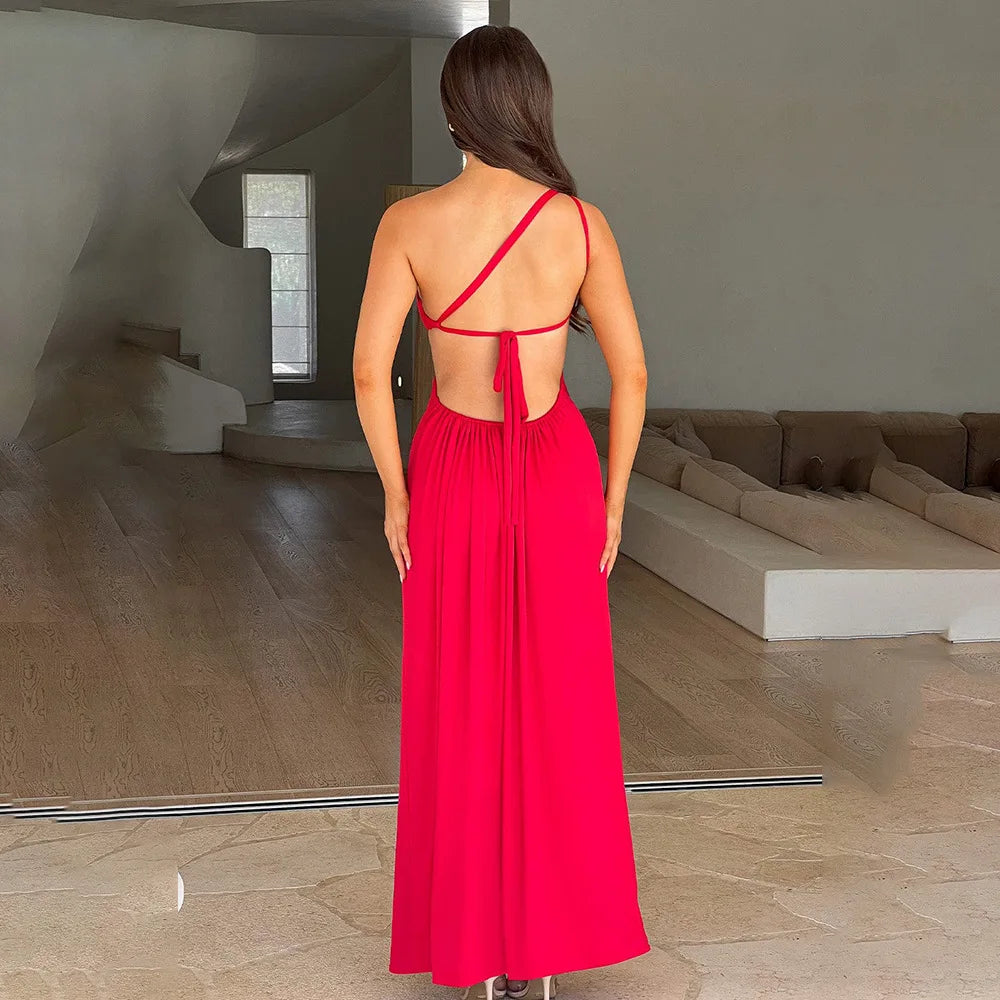 #PB One Shoulder Split Maxi Dress - passionbarn.com