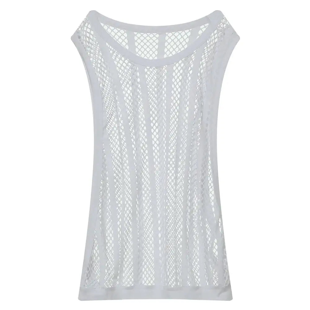 #PB Men Tank Tops Mesh Sleeveless O-neck See Through