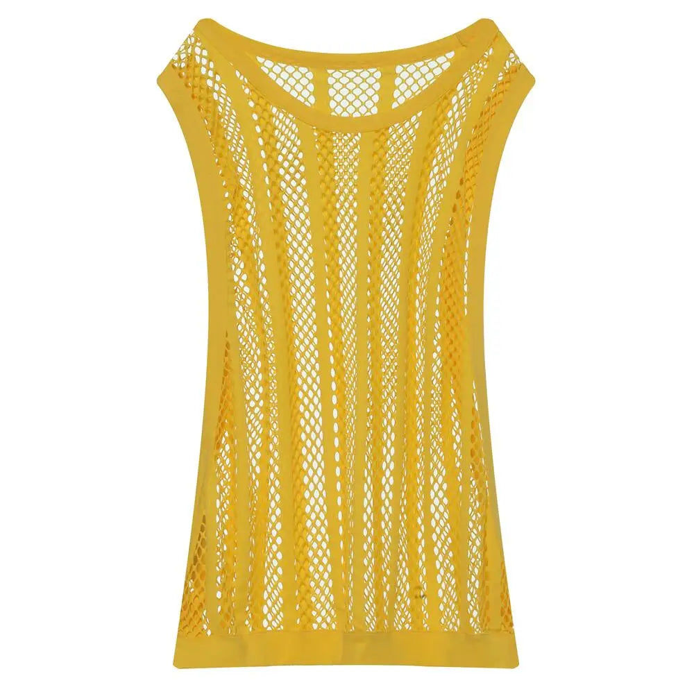 #PB Men Tank Tops Mesh Sleeveless O-neck See Through