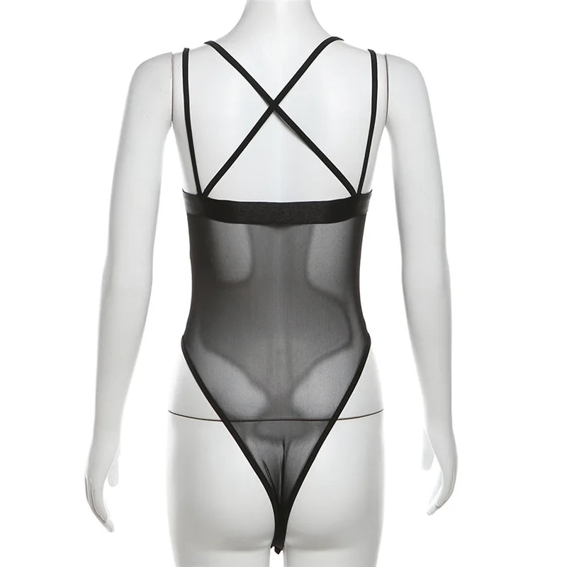 #PB Backless Mesh Sheer Bodysuit - passionbarn.com