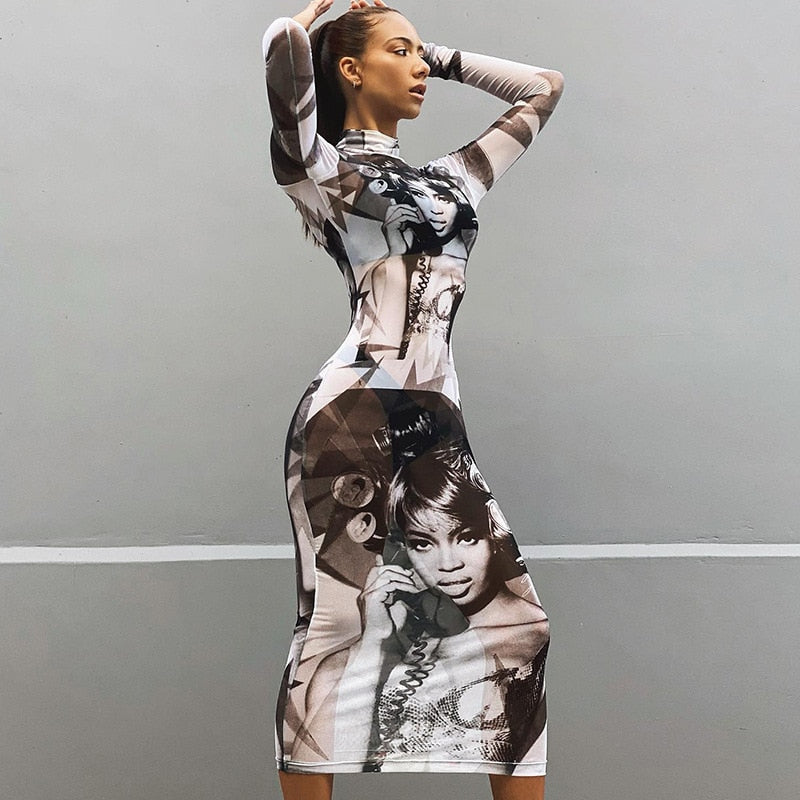 #PB Print Mesh See Through Maxi Dress - passionbarn.com