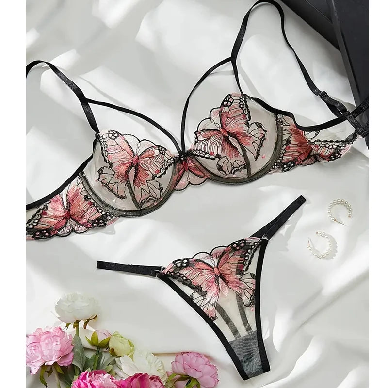 #PB Lingerie Butterfly Embroidery Set - passionbarn.com