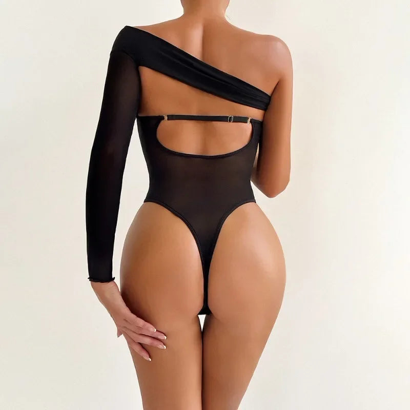 #PB Lingerie One-shoulder Sleeve Body Shaping Jumpsuit - passionbarn.com