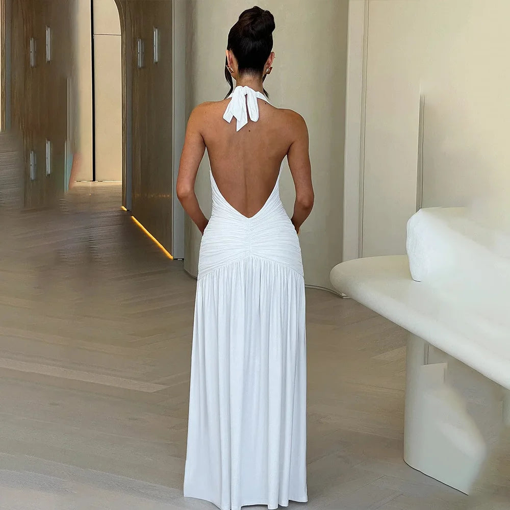 #PB Halter Split Ruched Maxi Dress - passionbarn.com