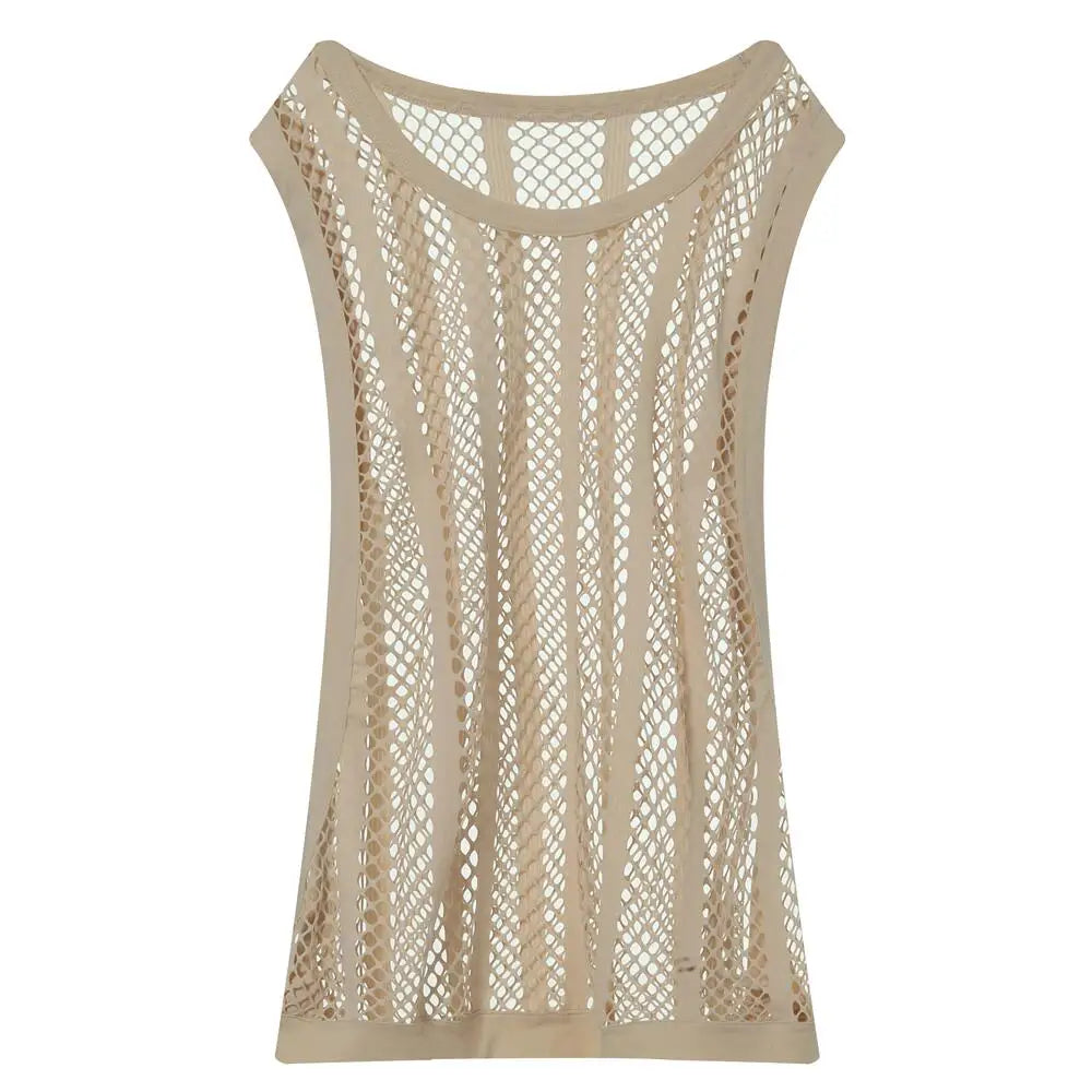 #PB Men Tank Tops Mesh Sleeveless O-neck See Through