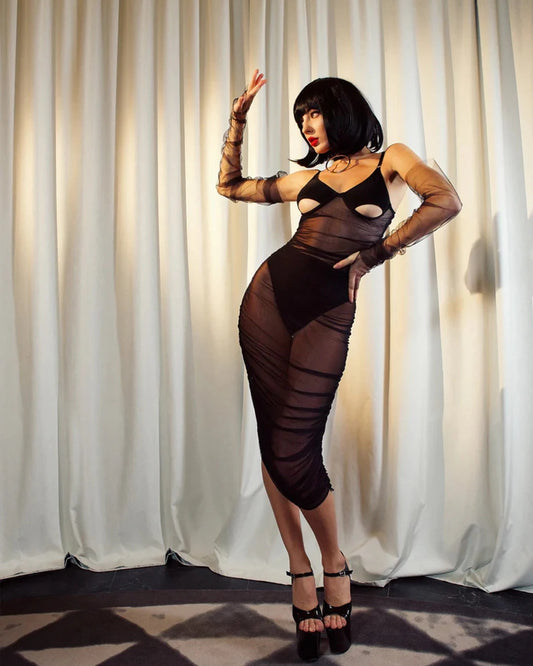#PB Ruffles Mesh Long Dress - passionbarn.com