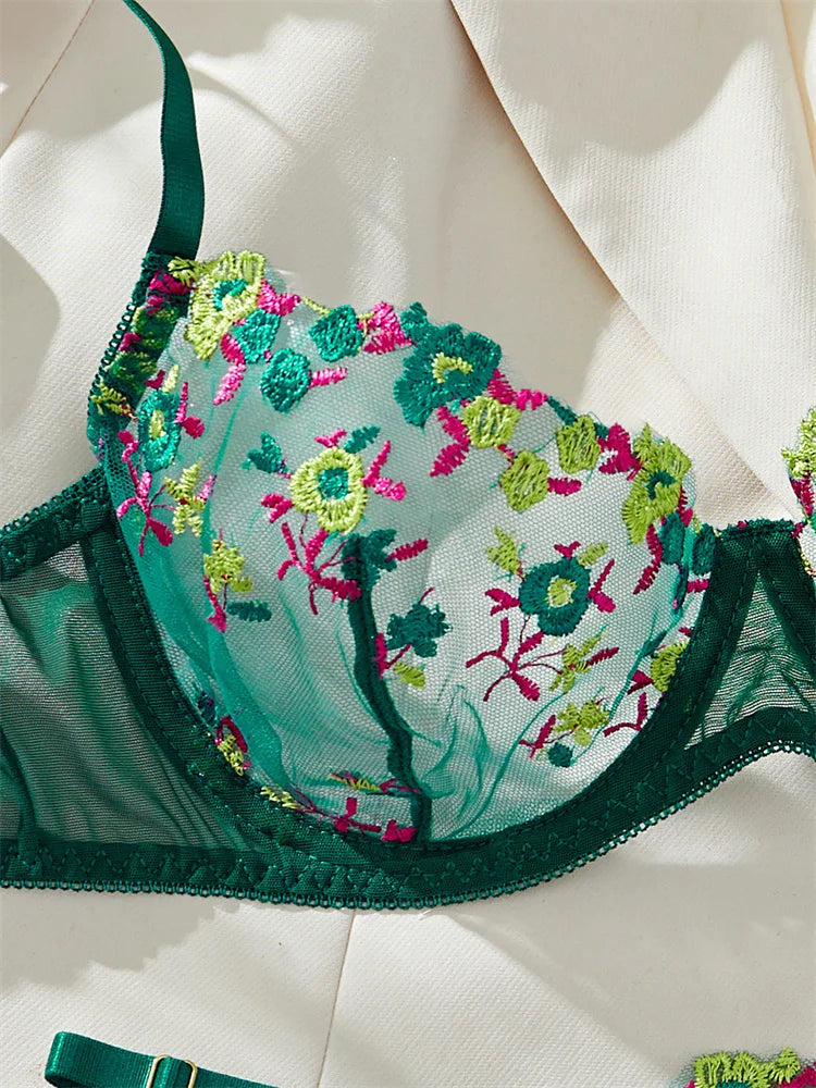 #PB Floral Lingerie Delicate Embroidery Set - passionbarn.com