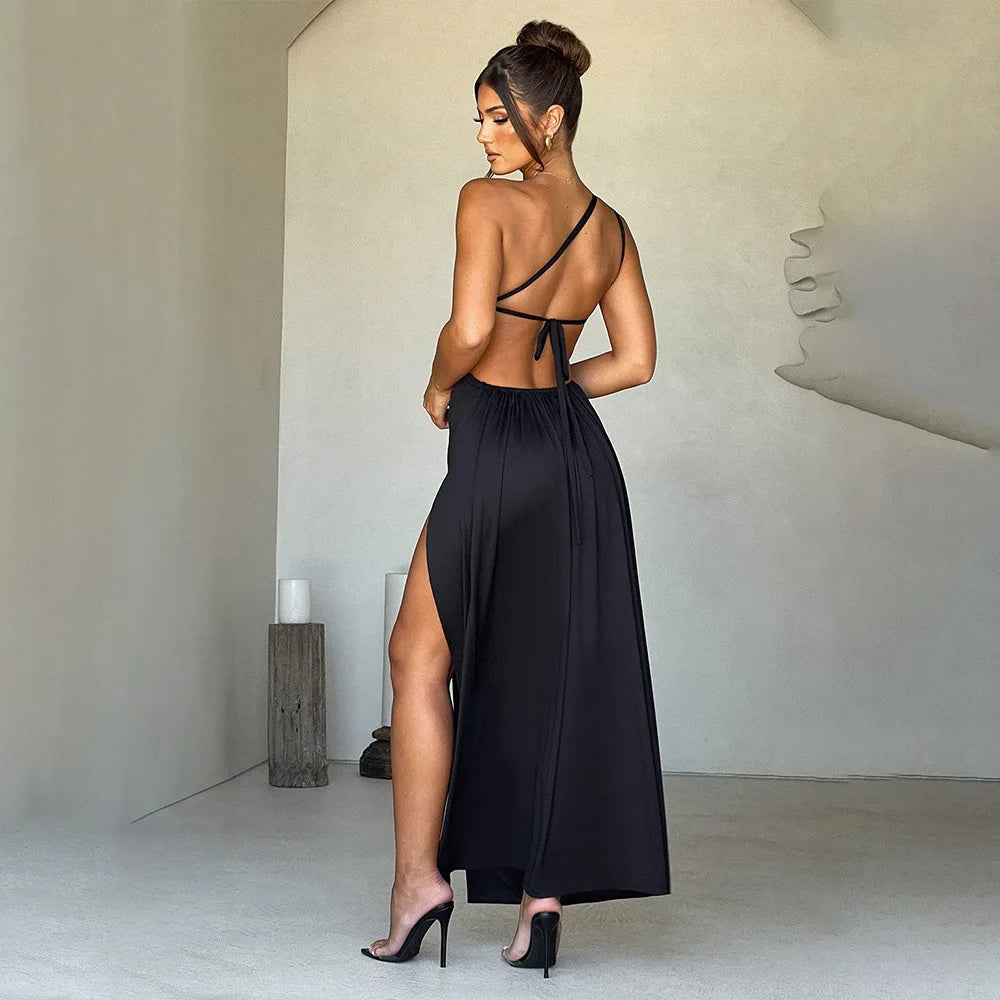 #PB One Shoulder Split Maxi Dress - passionbarn.com
