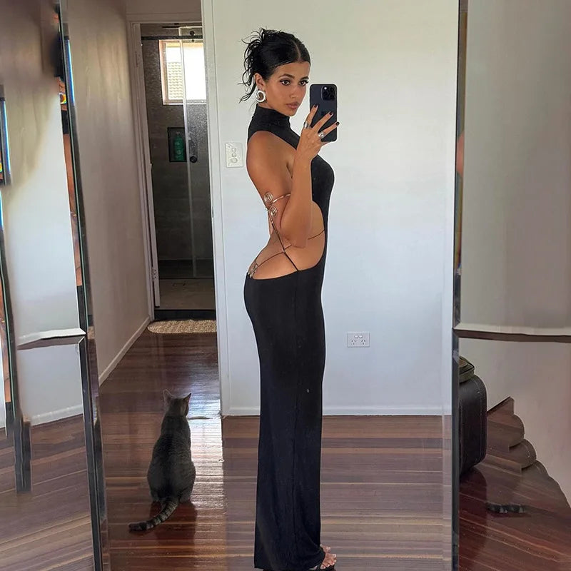 #PB Backless Bandage Butterfly Detail Long Dress - passionbarn.com