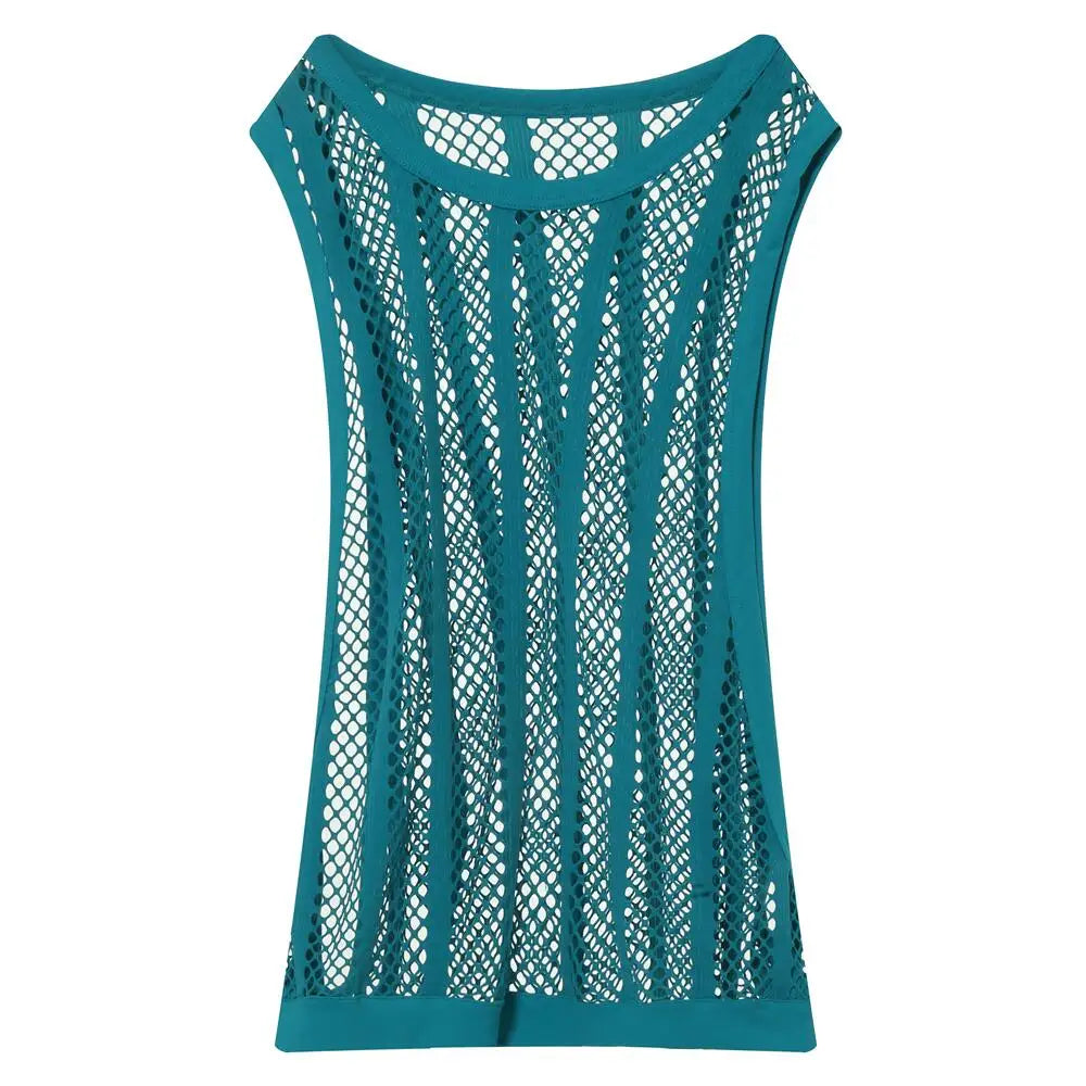 #PB Men Tank Tops Mesh Sleeveless O-neck See Through