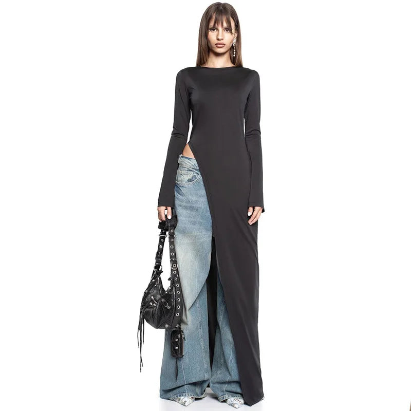 #PB Asymmetrical Long Sleeve Black Top - passionbarn.com
